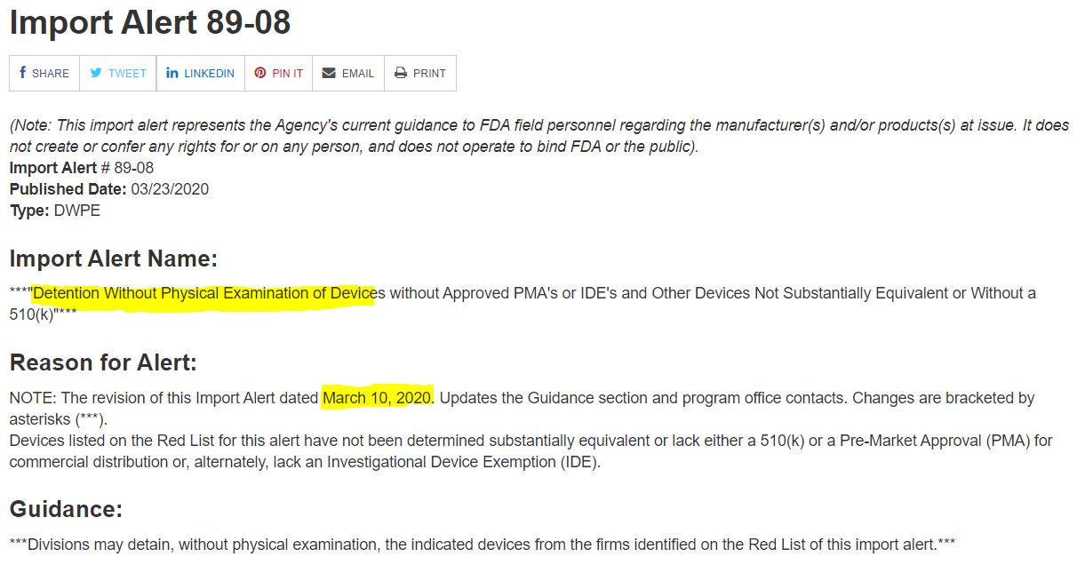 FDA import alert list